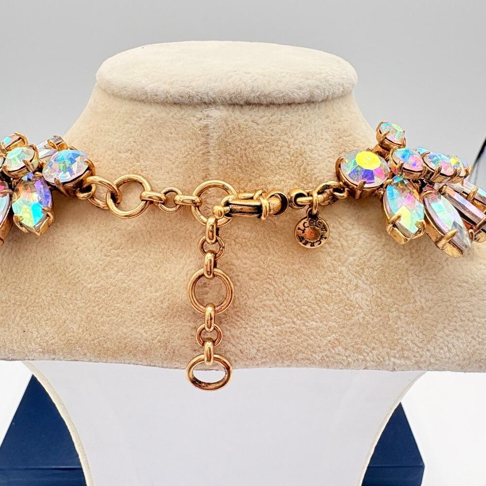J.Crew Aurora Borealis Crystal Cluster Statement Necklace Gold Tone - Picture 4 of 10